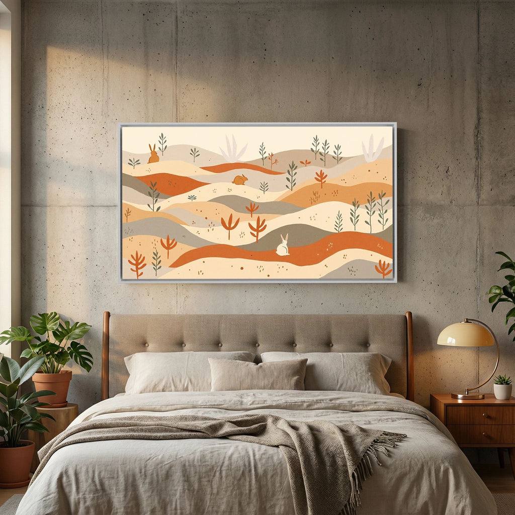 Rabbits On The Pastures Wall Canvas