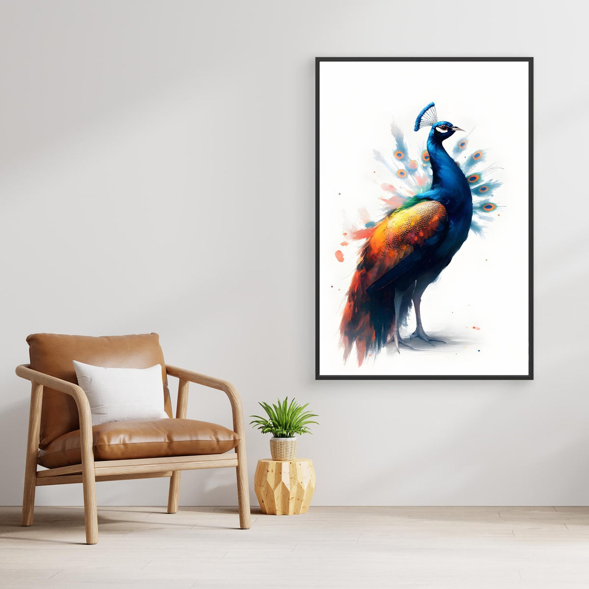 Abstract Peacock Canvas Wall Art Print Modern Oil Style Minimalist