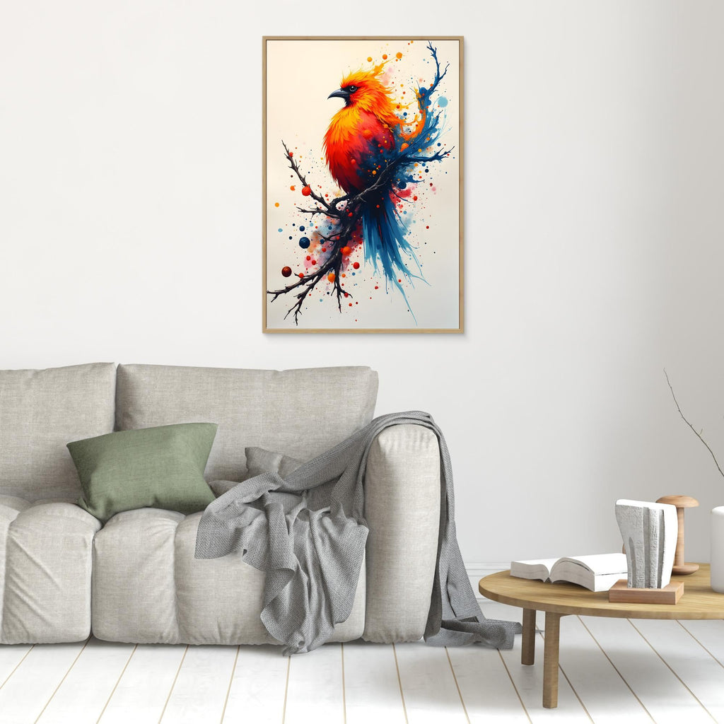 Vibrant Bird On A Branch Minimalist Ink Style Canvas