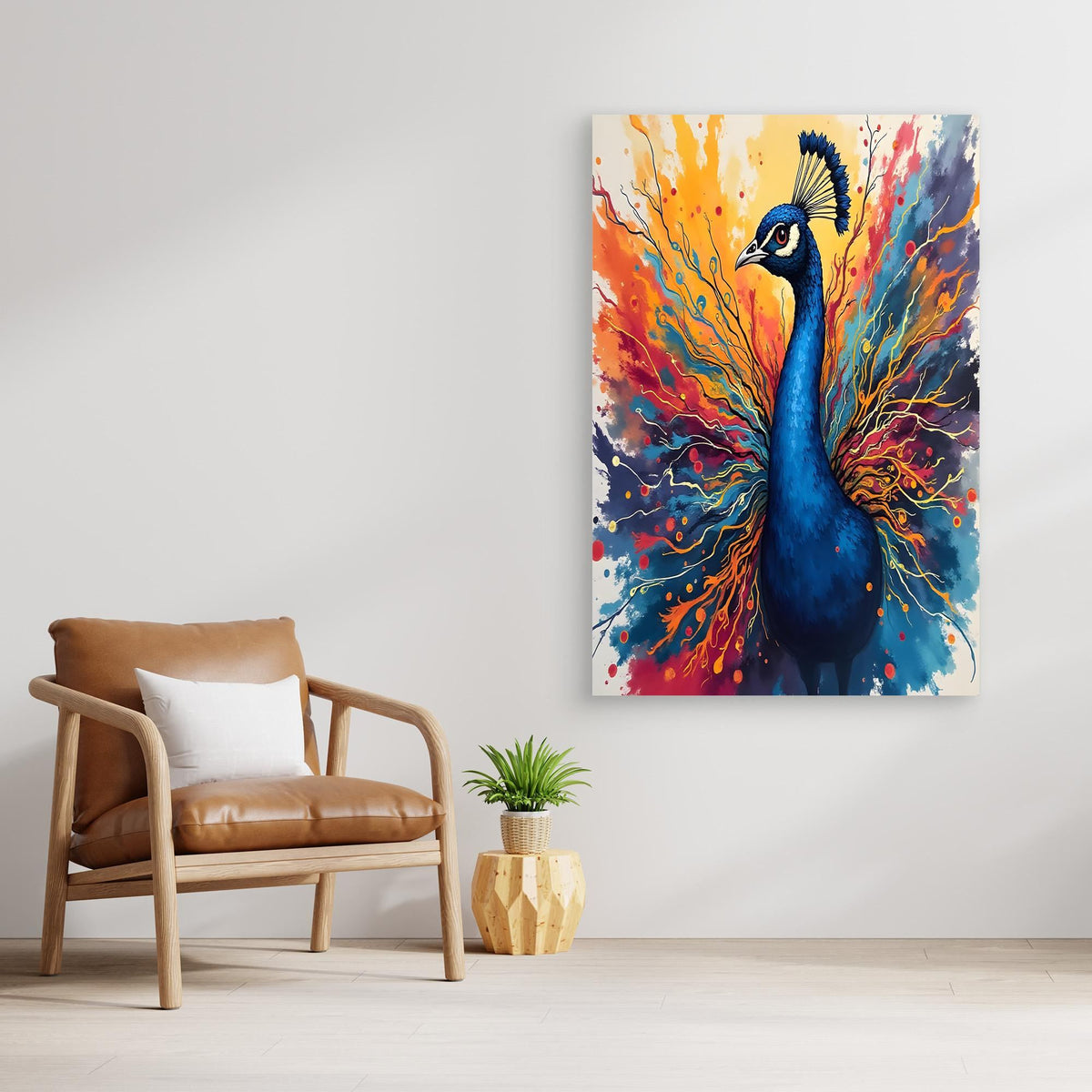 Electric Blue Peacock Ink Style Canvas