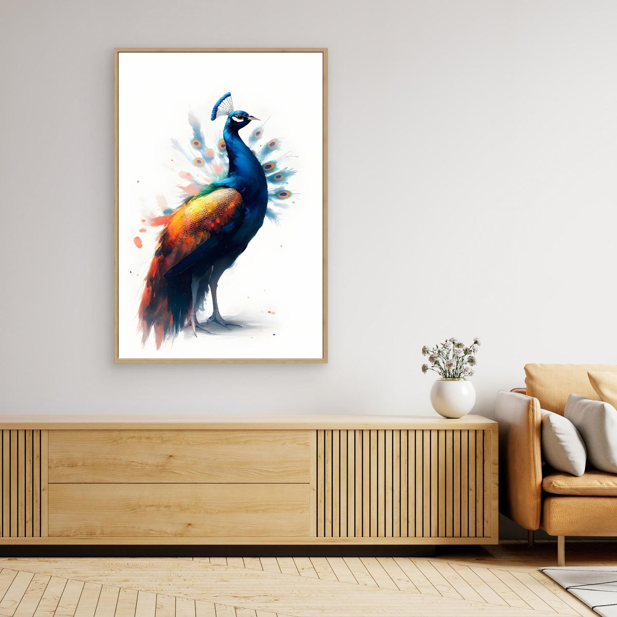 Abstract Peacock Canvas Wall Art Print Modern Oil Style Minimalist