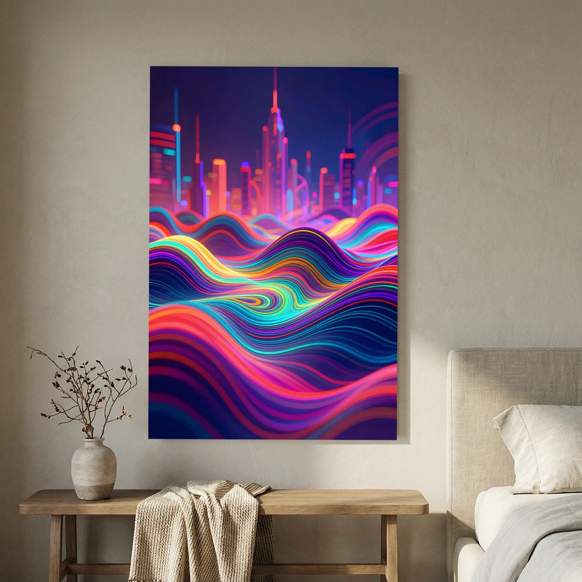 Neon City Vibes Canvas Wall Art