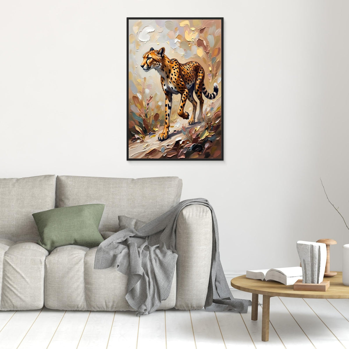 Muted Oil Style Cheetah Safari Cat Minimalist Wall Canvas