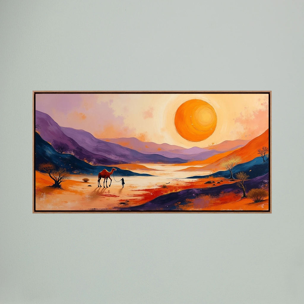 Traveller In Dessert Sands At Sunset Canvas Wall Art