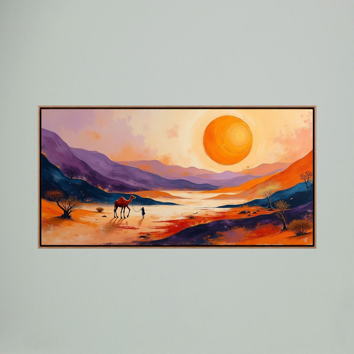 Traveller In Dessert Sands At Sunset Canvas Wall Art