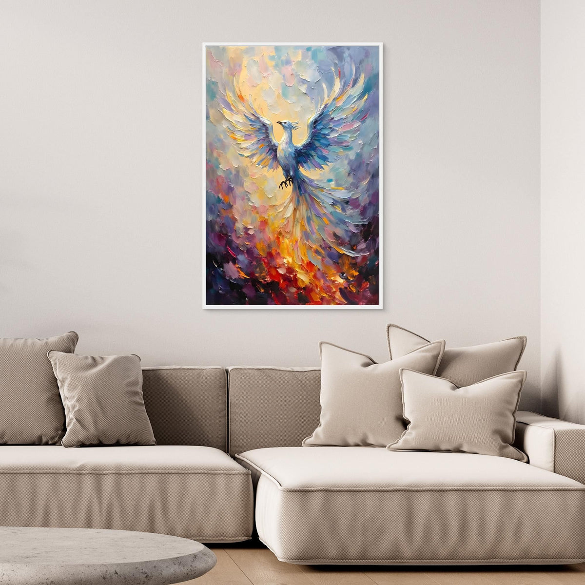 Phoenix In Flight Vibrant Majestic Minimalist Oil Style Decor