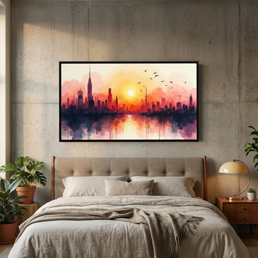 Minimalist Cityscape At Sunset 