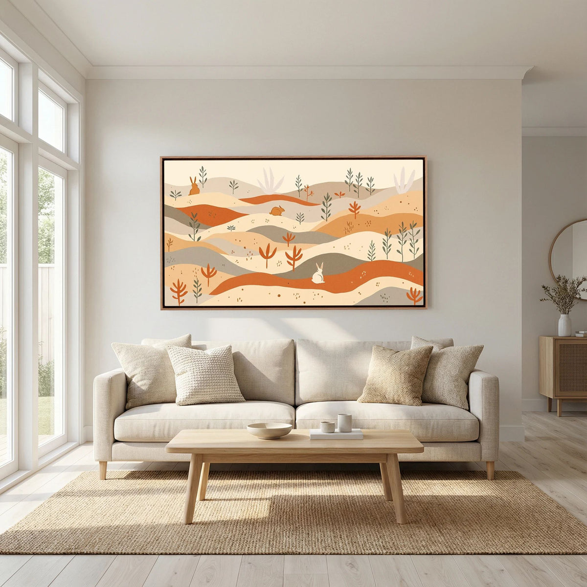 Rabbits On The Pastures Wall Canvas