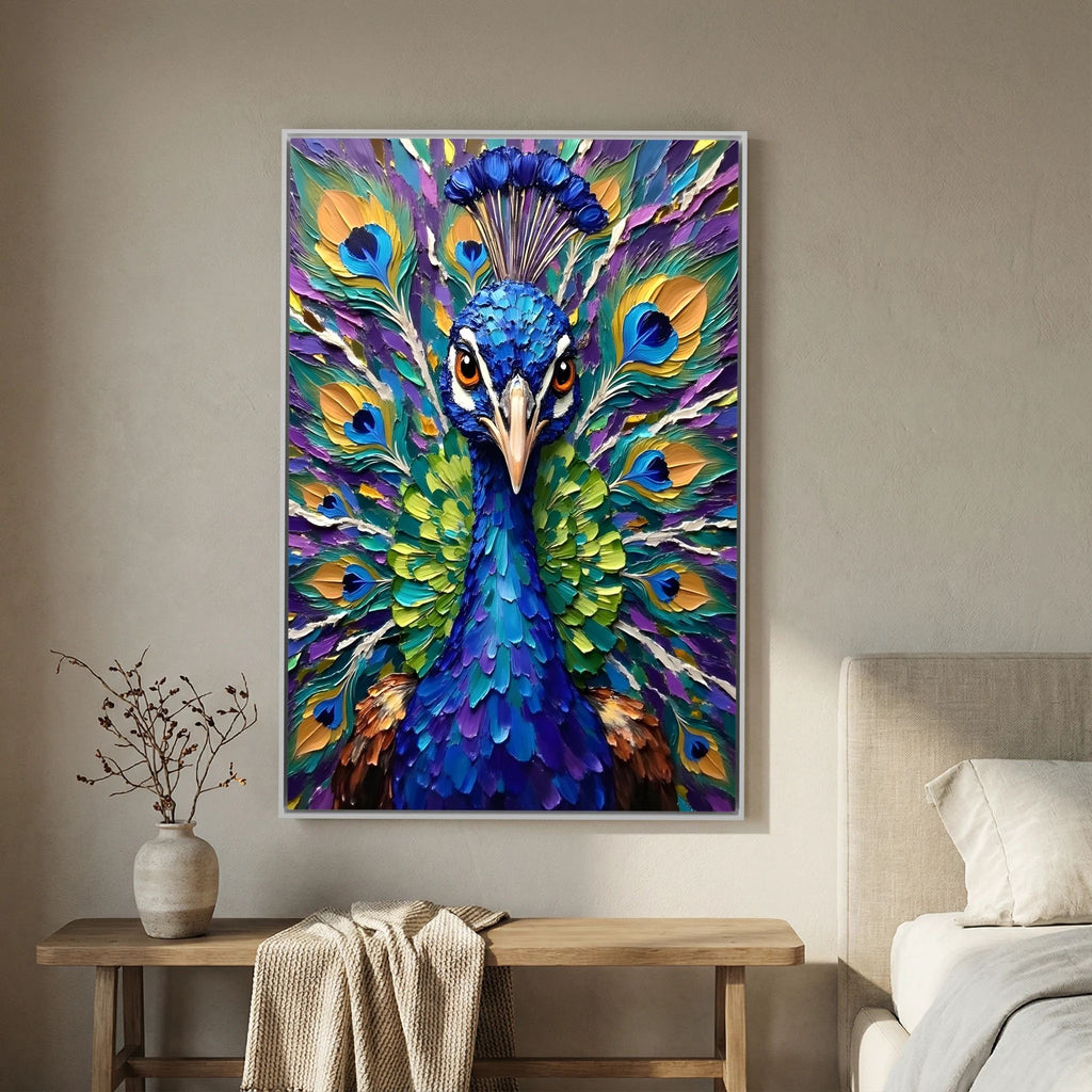 Vibrant Abstract  Oil Style Peacock Minimalist Decor