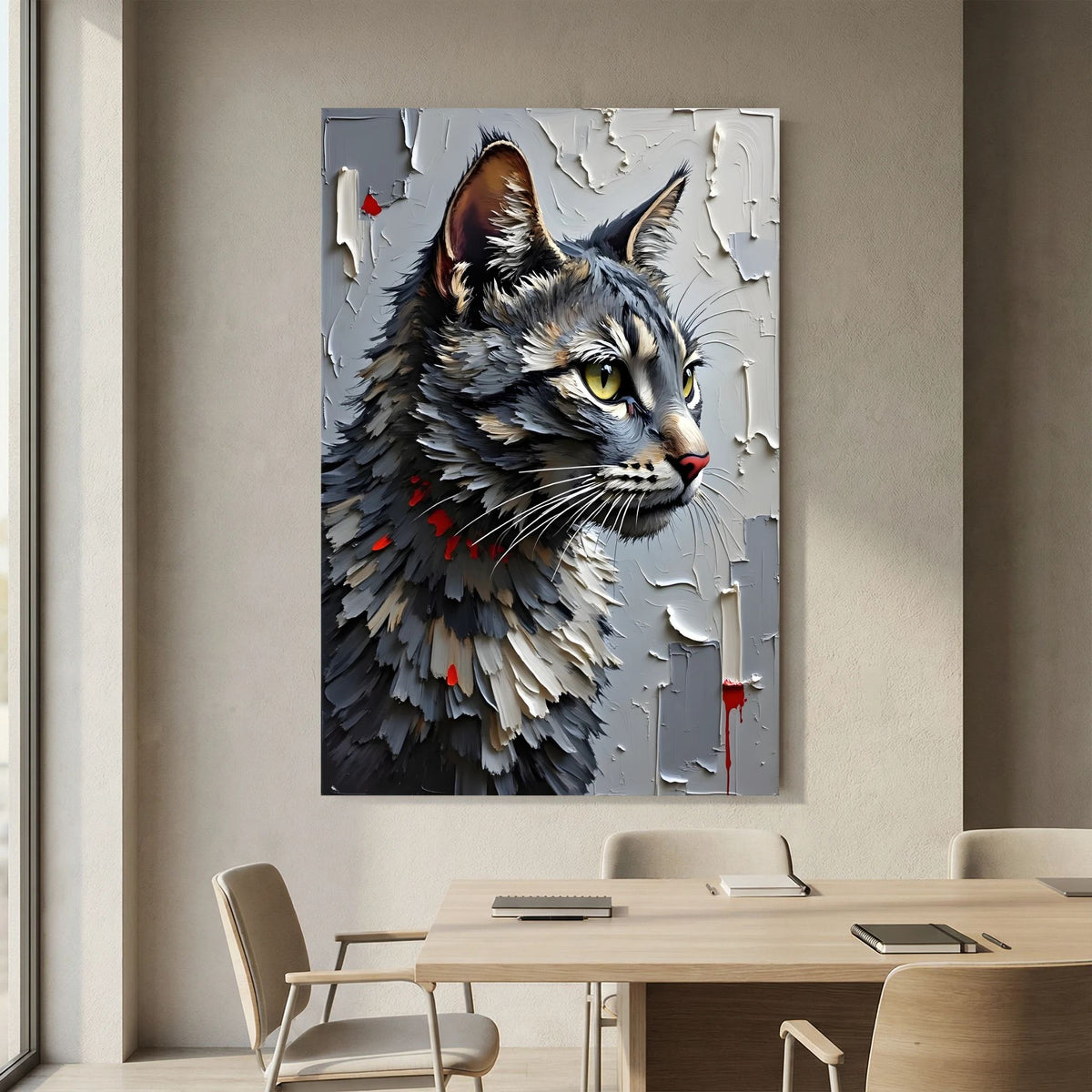 Statement Oil Style Domestic Gray Cat Minimalist Wall Canvas