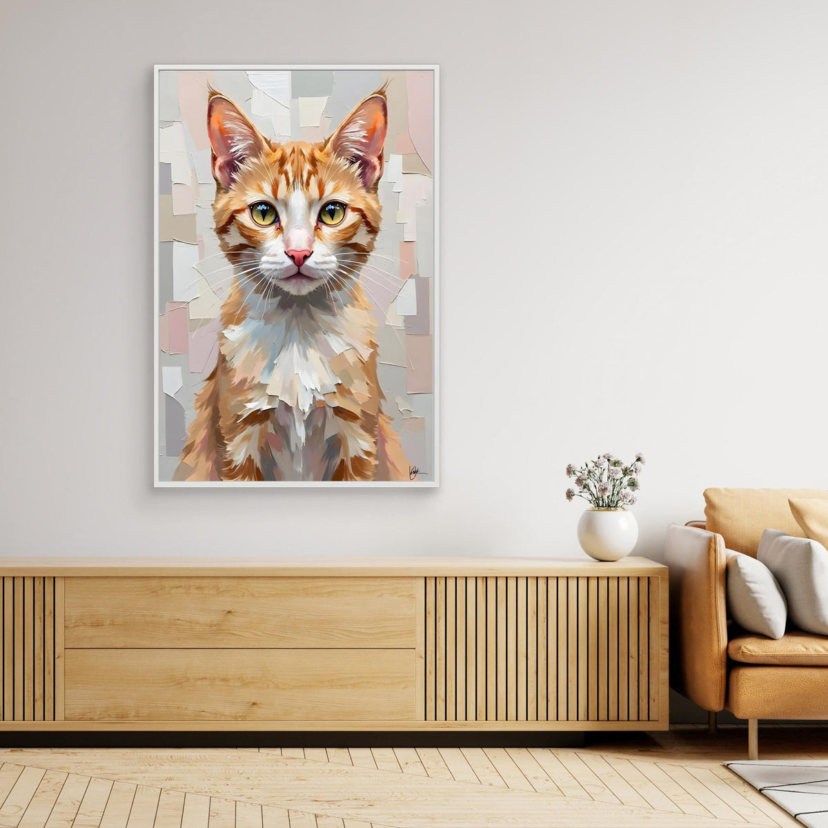Cute Kitten Abstract Oil Style Minimalist Canvas Kids Room