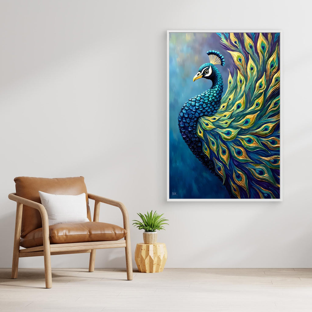 Art Deco Abstract Peacock Electric Blue Wall Canvas 
