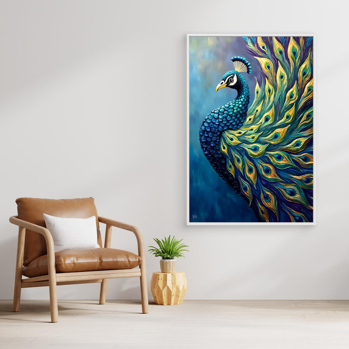 Art Deco Abstract Peacock Electric Blue Wall Canvas 