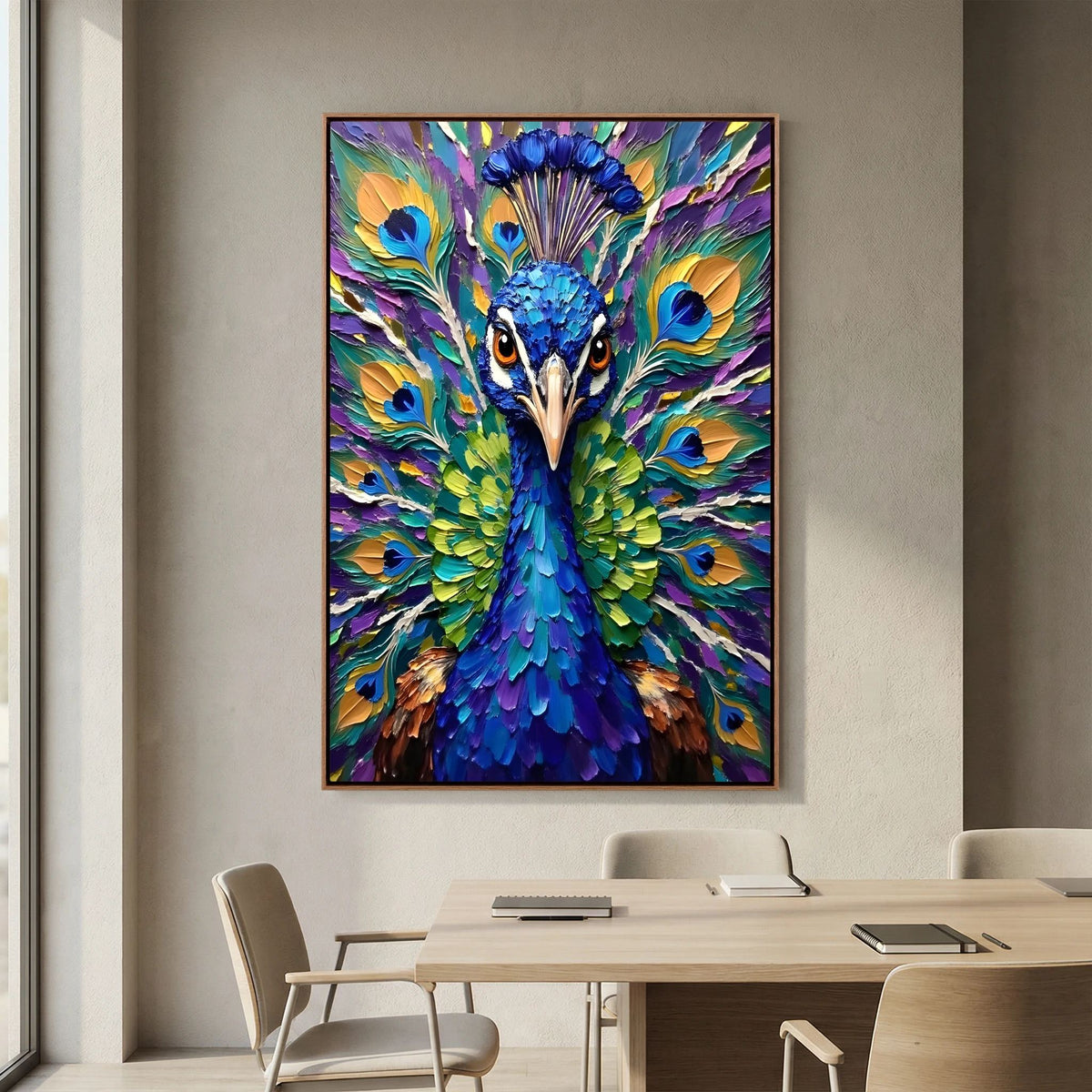 Vibrant Abstract  Oil Style Peacock Minimalist Decor