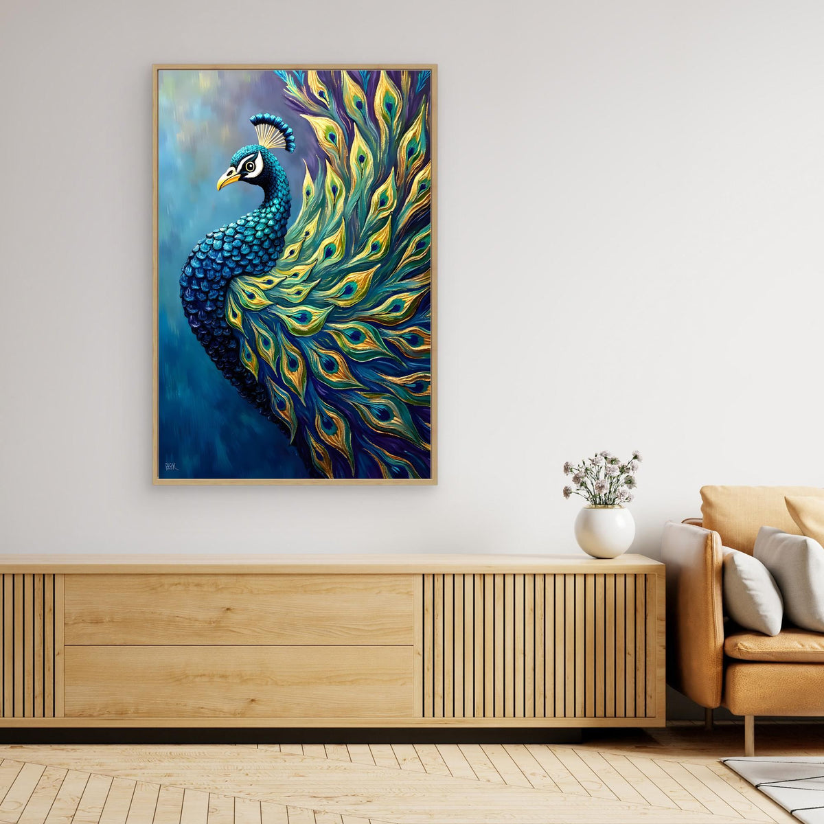 Art Deco Abstract Peacock Electric Blue Wall Canvas 