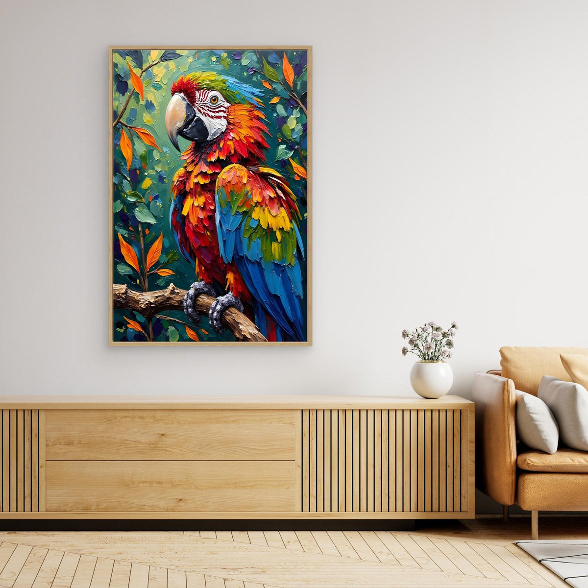 A Vibrant Macaw Stand Out In Any Room Minimalist Wall Canvas