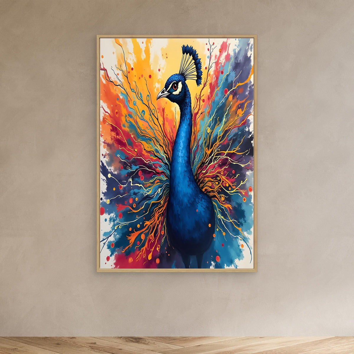 Electric Blue Peacock Ink Style Canvas