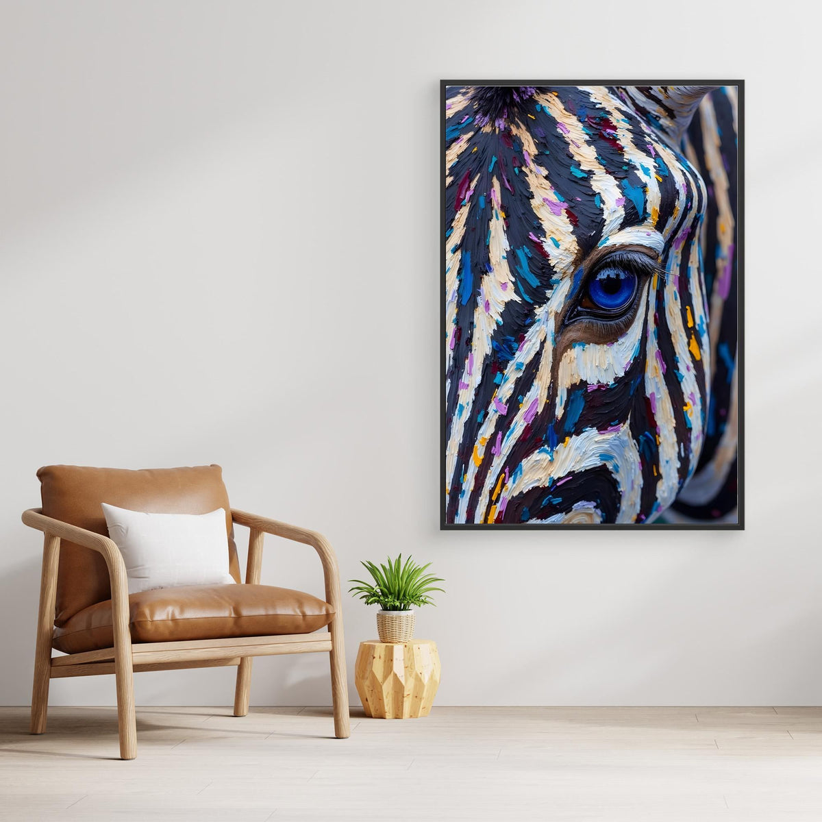 Zebra Monochrome A Hint Of Colour Minimalist Oil Style Canvas 