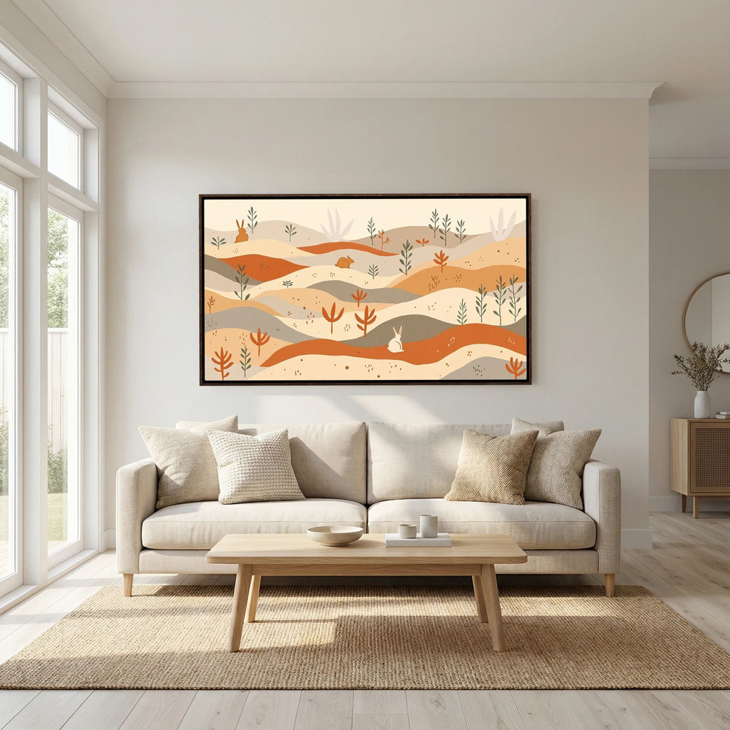 Rabbits On The Pastures Wall Canvas