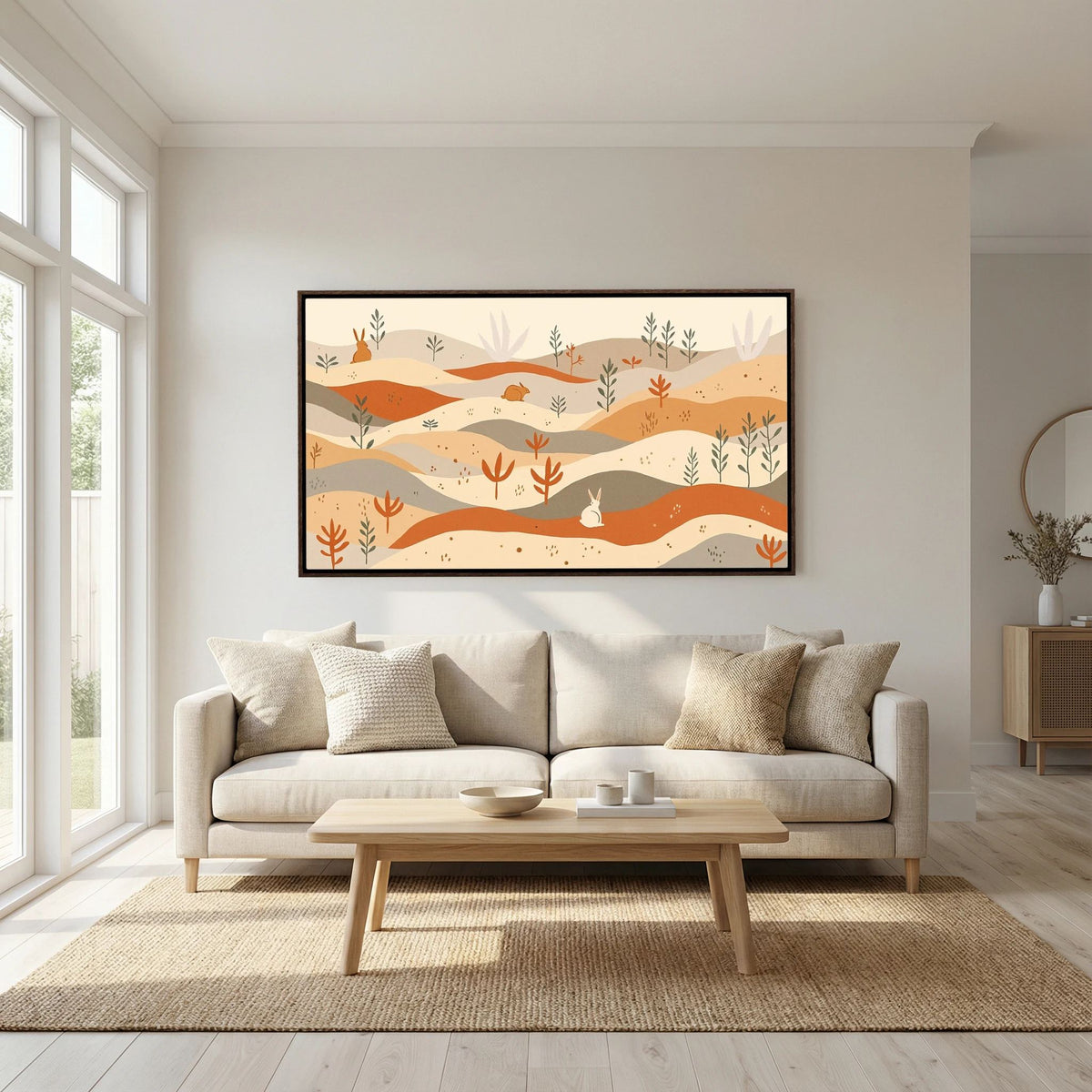 Rabbits On The Pastures Wall Canvas