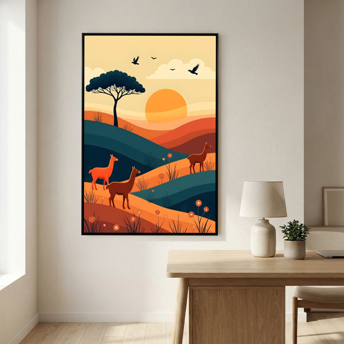 Trio Of Alpaca On Planes Canvas Wall Art