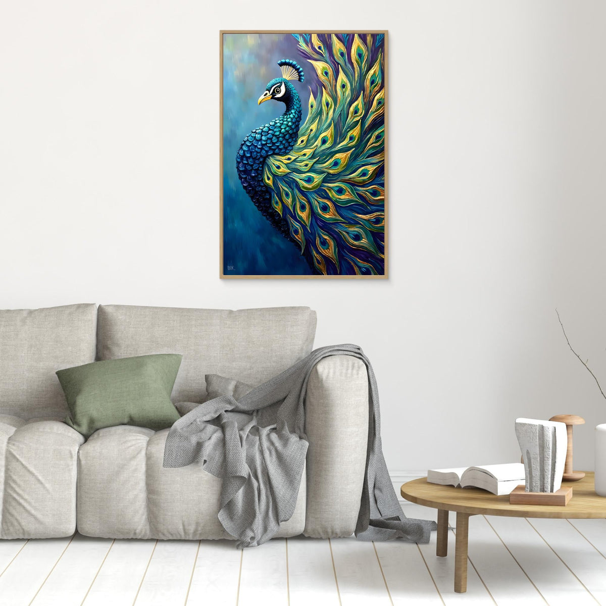 Art Deco Abstract Peacock Electric Blue Wall Canvas 