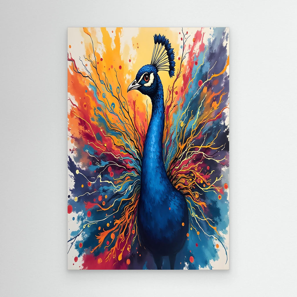 Electric Blue Peacock Ink Style Canvas
