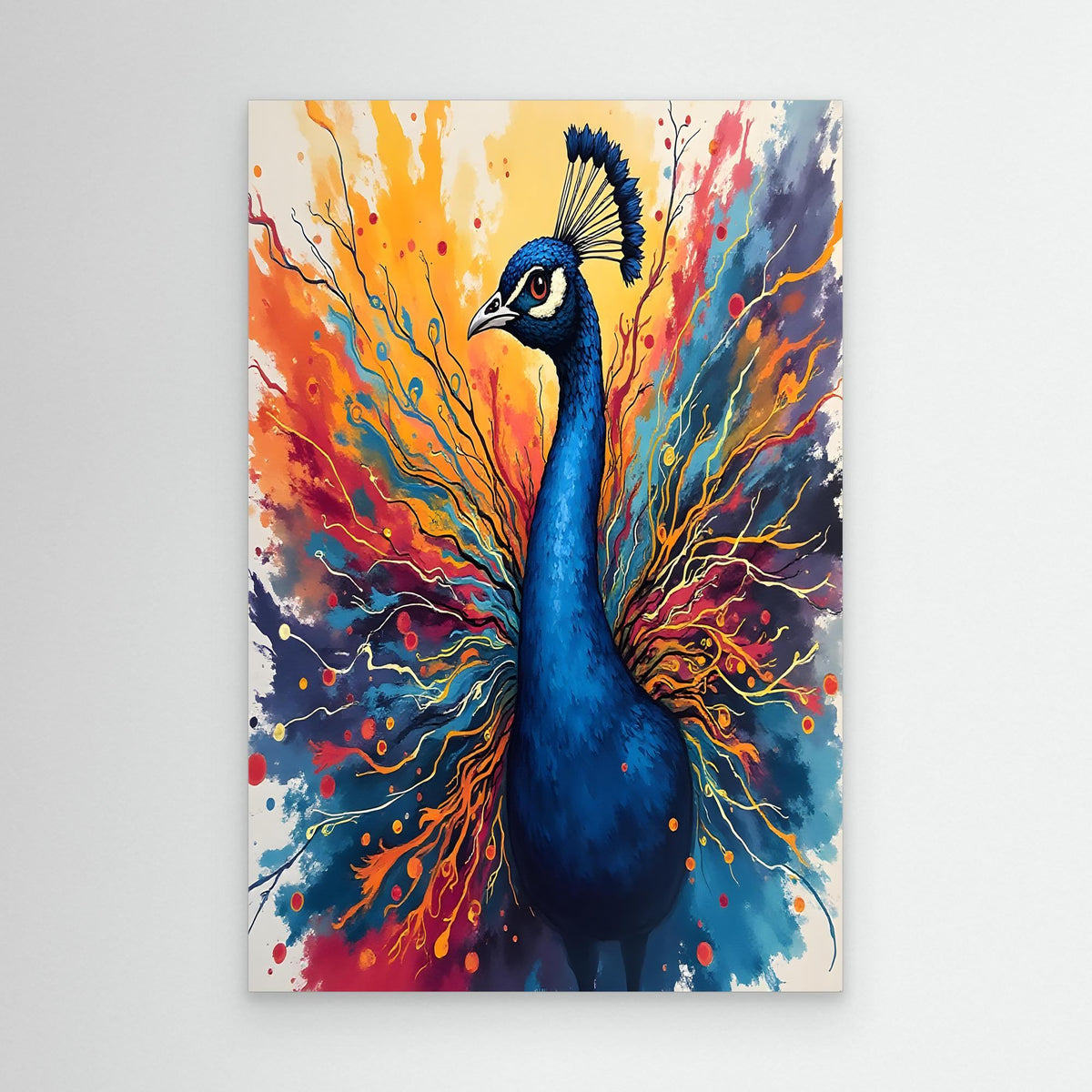 Electric Blue Peacock Ink Style Canvas