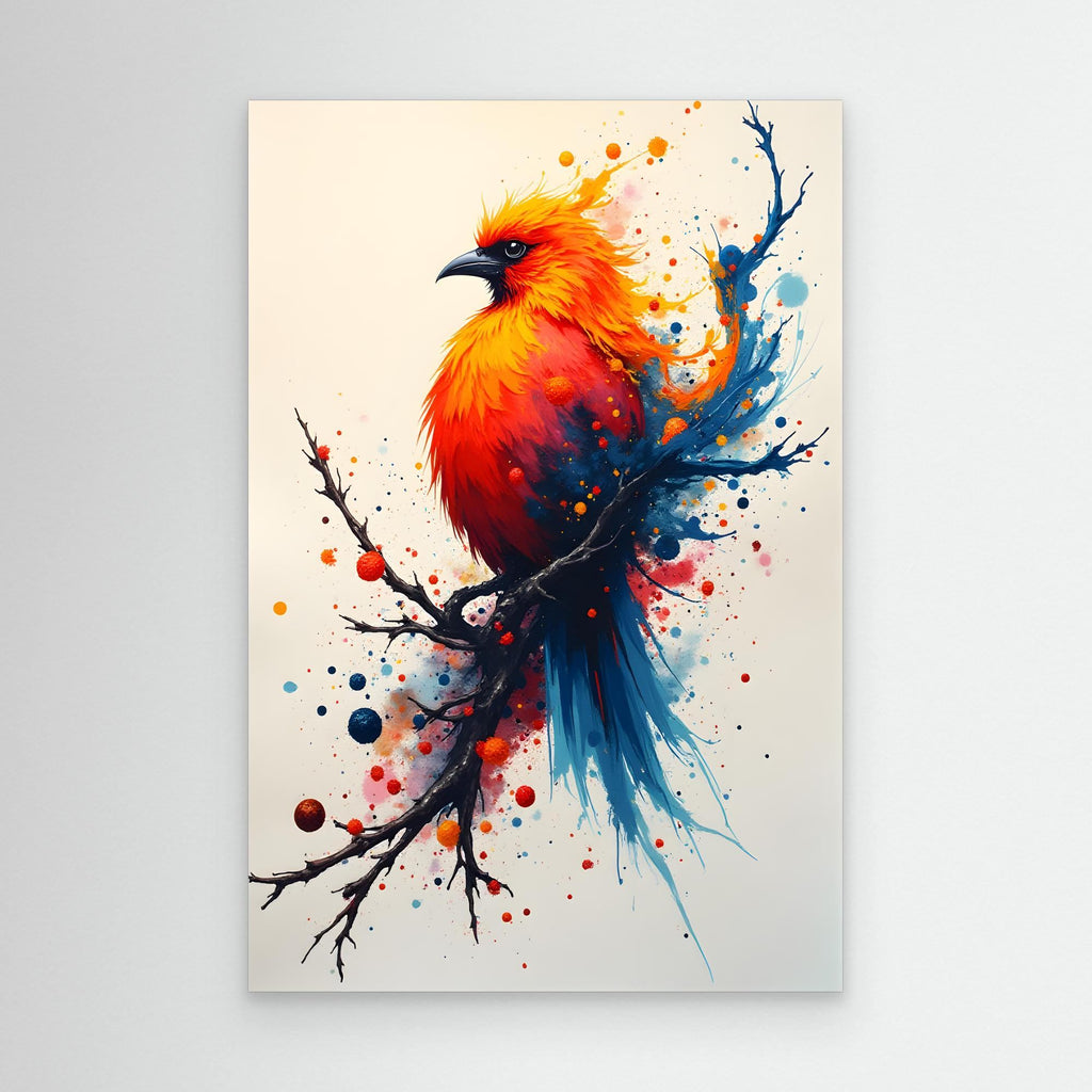 Vibrant Bird On A Branch Minimalist Ink Style Canvas