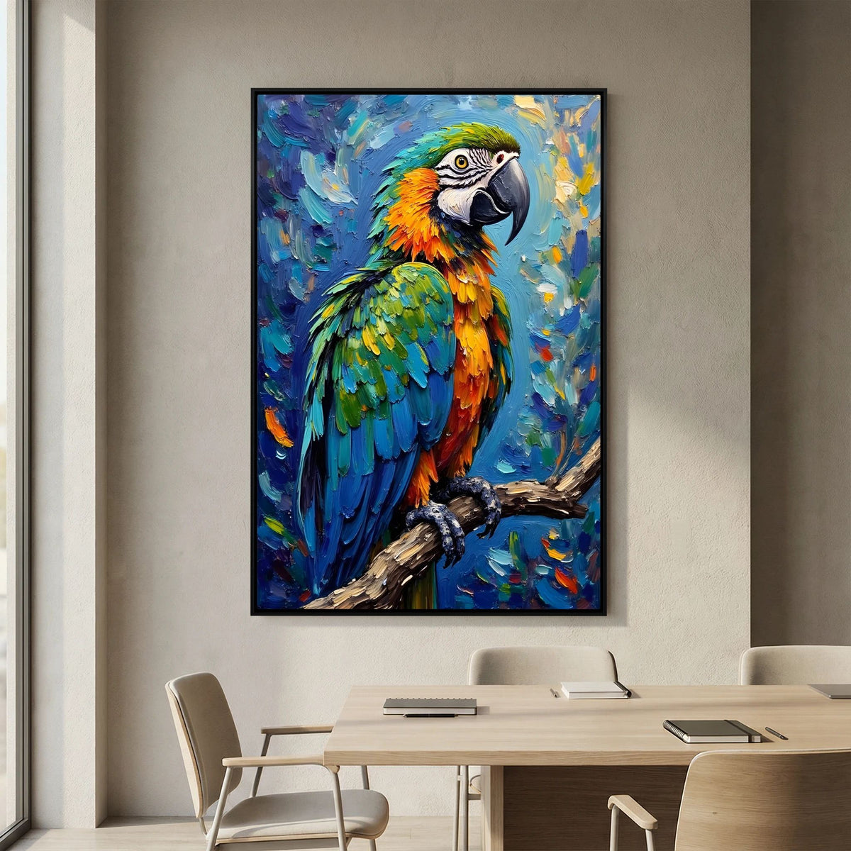 Electric Blue Macaw Oil Style Canvas Minimalist Wall Decor