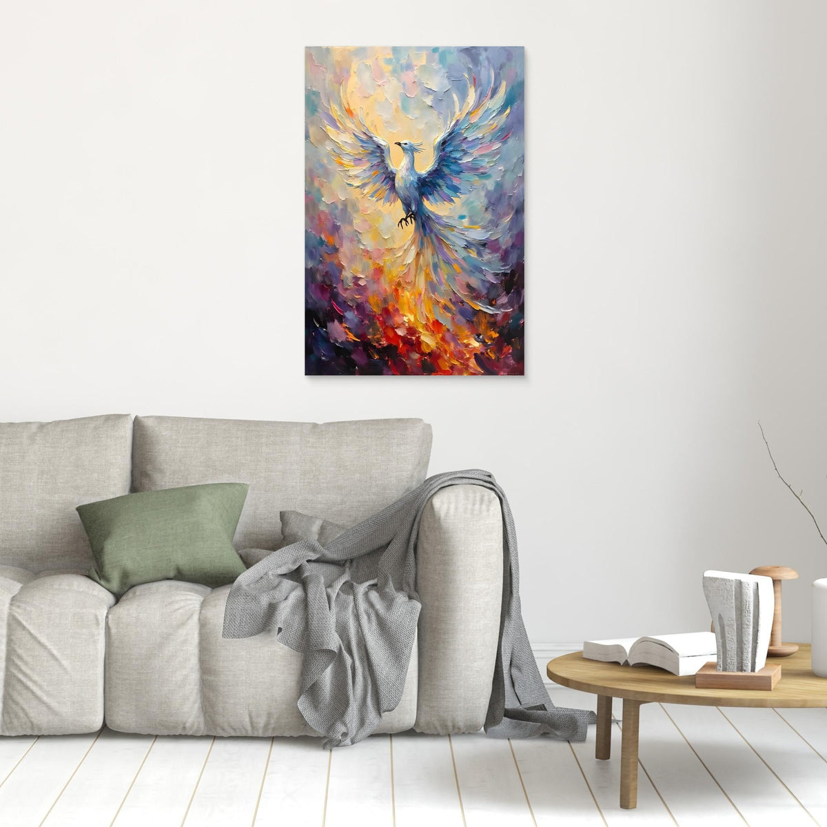 Phoenix In Flight Vibrant Majestic Minimalist Oil Style Decor