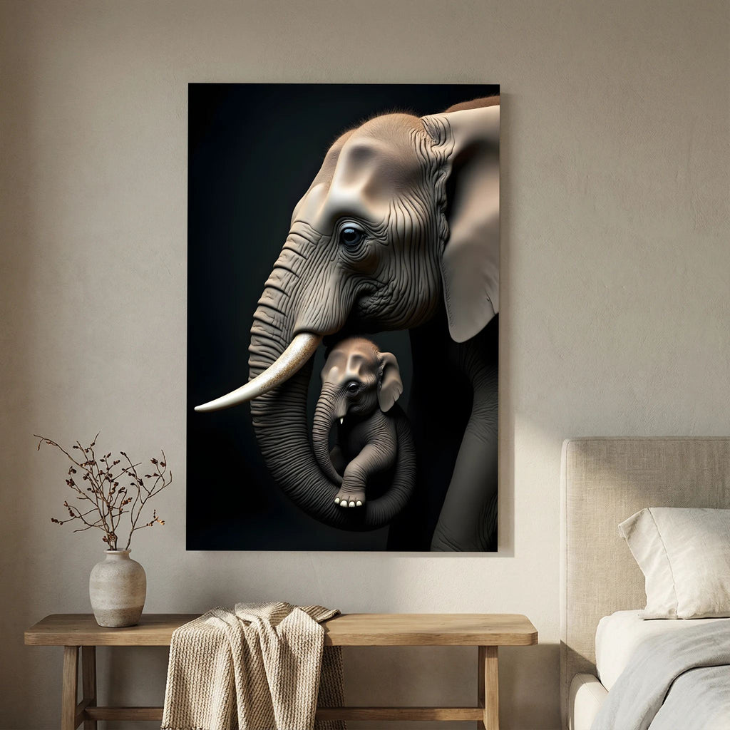 Abstract Elephant Canvas Wall Art, Modern Safari Nursery Print, Warm Toned Statement Decor, Poly-Cotton Framed Wildlife Art, Gift
