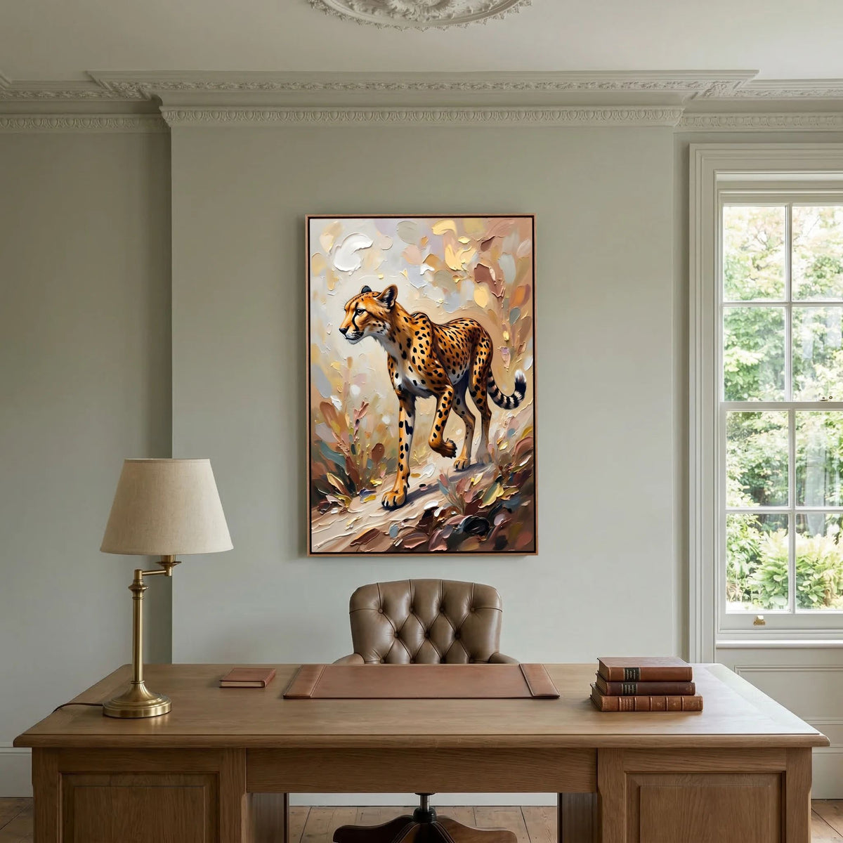Muted Oil Style Cheetah Safari Cat Minimalist Wall Canvas