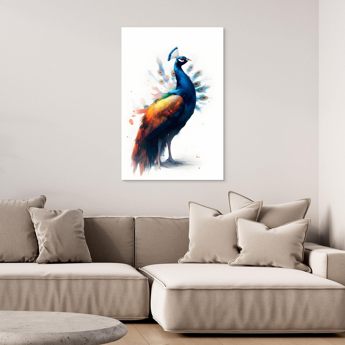 Abstract Peacock Canvas Wall Art Print Modern Oil Style Minimalist