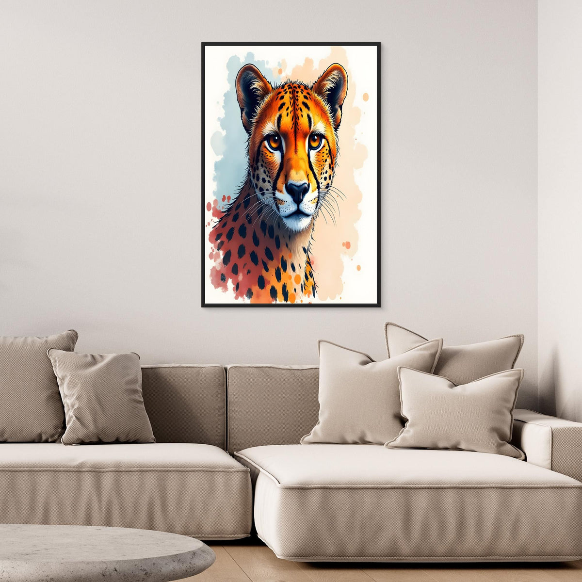 Abstract Cheetah Minimalist Ink Style Canvas