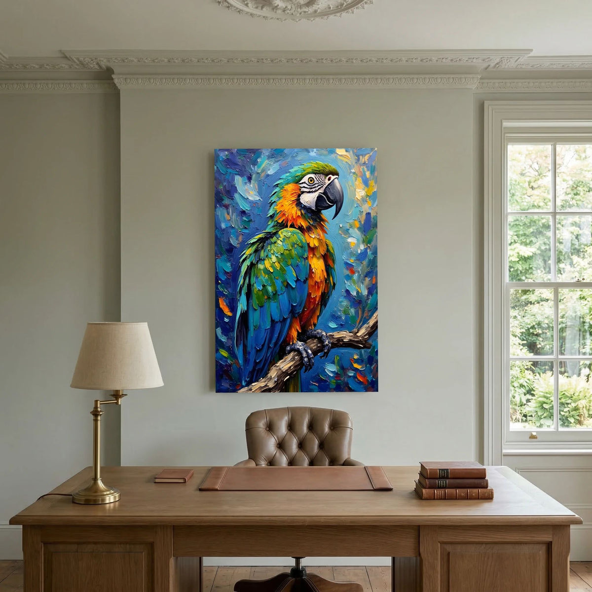 Electric Blue Macaw Oil Style Canvas Minimalist Wall Decor