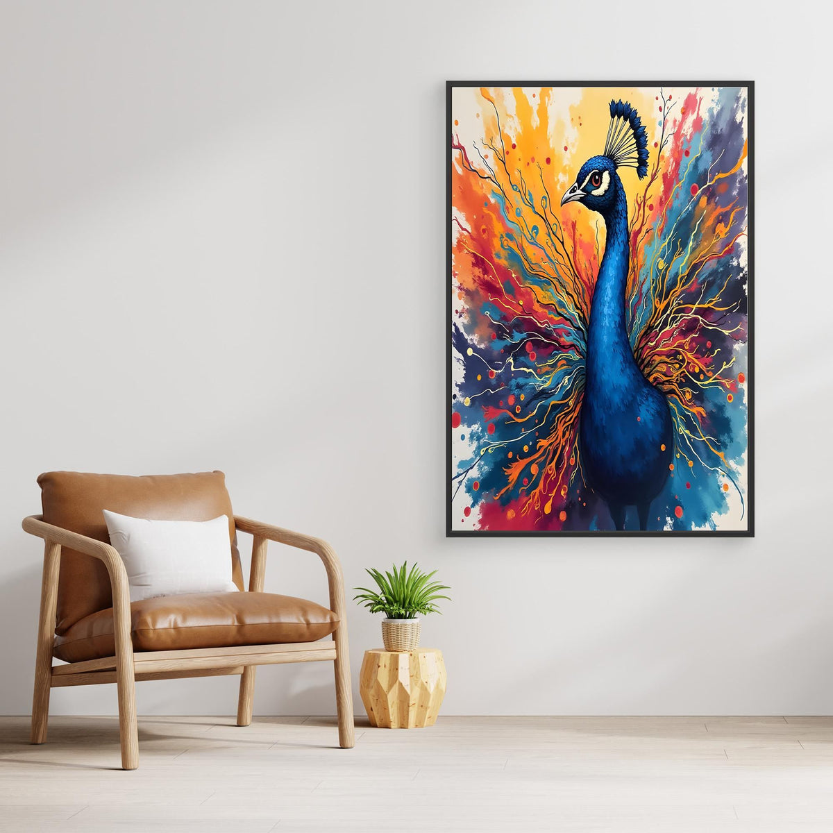 Electric Blue Peacock Ink Style Canvas