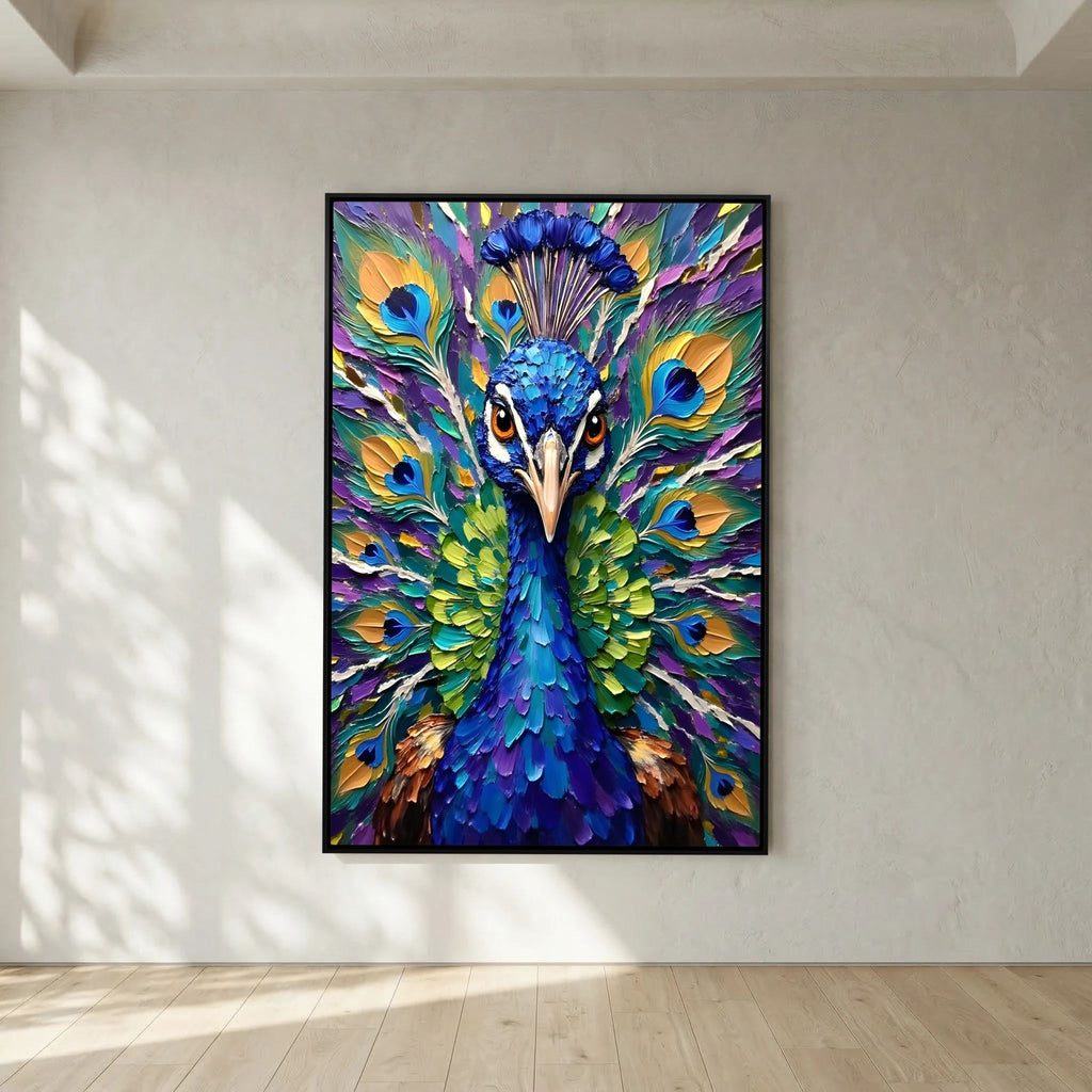 Vibrant Abstract  Oil Style Peacock Minimalist Decor