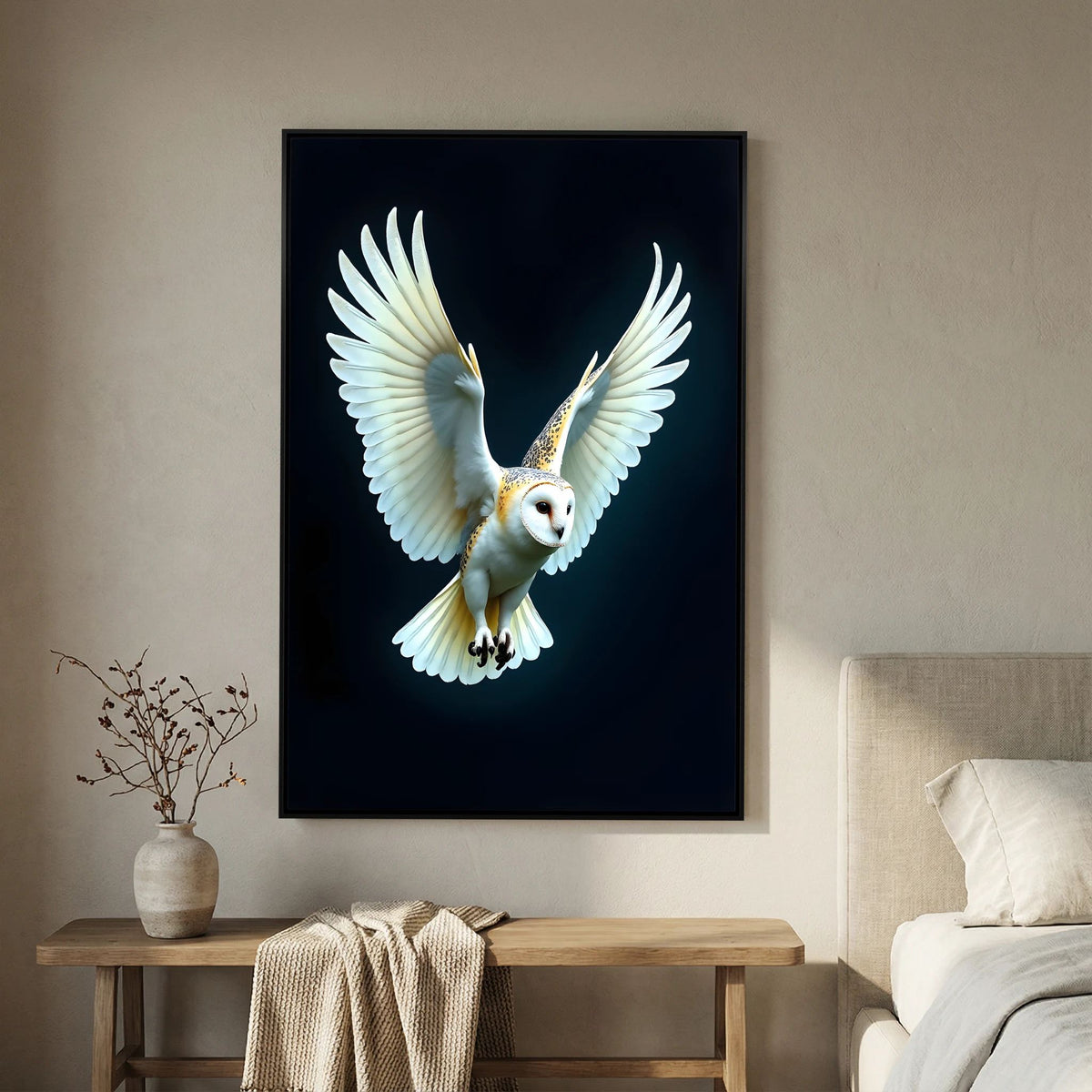 Exquisite  Barn Owl In Flight Print Minimalist Wall Canvas