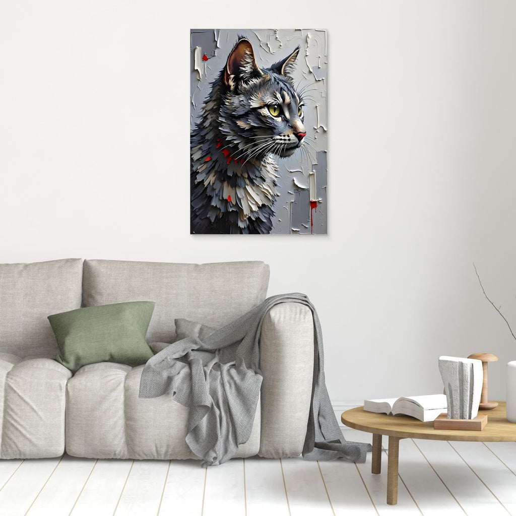 Statement Oil Style Domestic Gray Cat Minimalist Wall Canvas