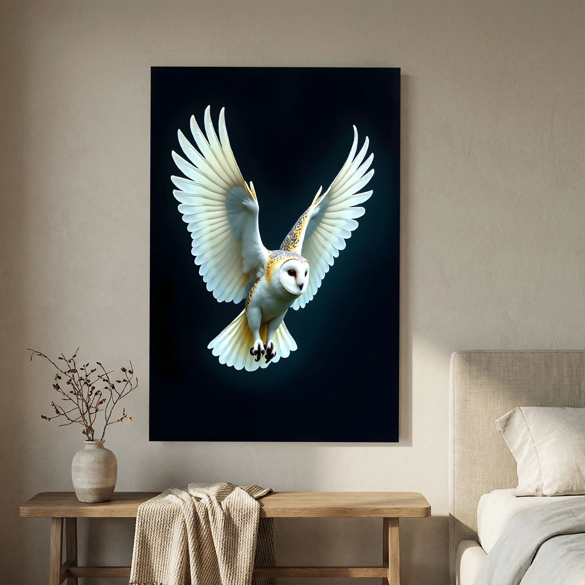 Exquisite  Barn Owl In Flight Print Minimalist Wall Canvas
