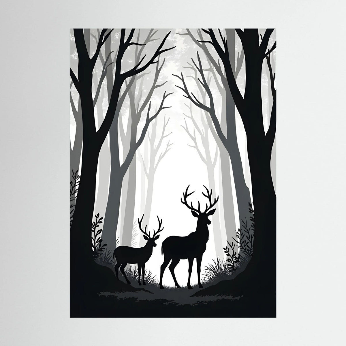 Black & White Forest Deer