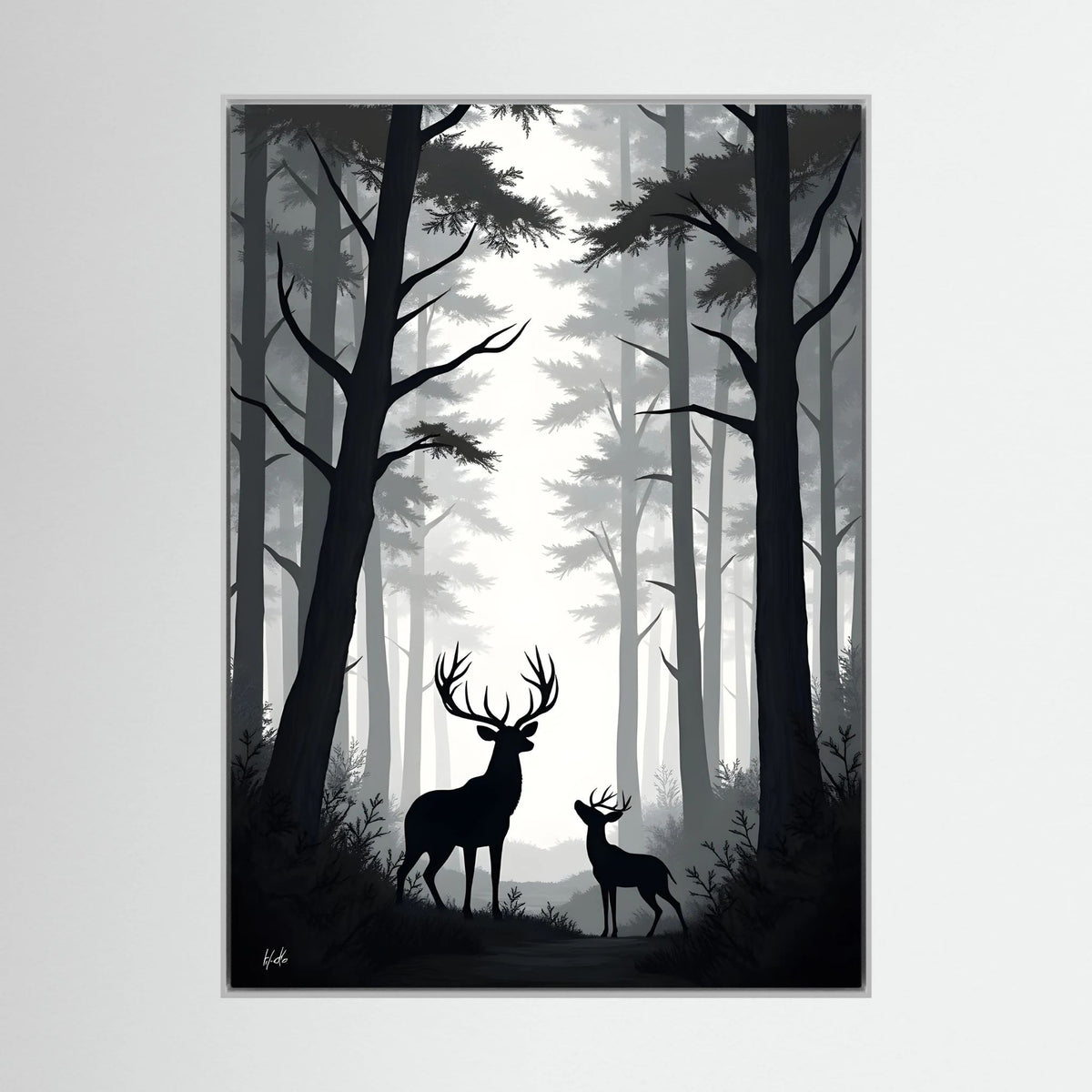 Night Forest Stag & Doe Wall Canvas 
