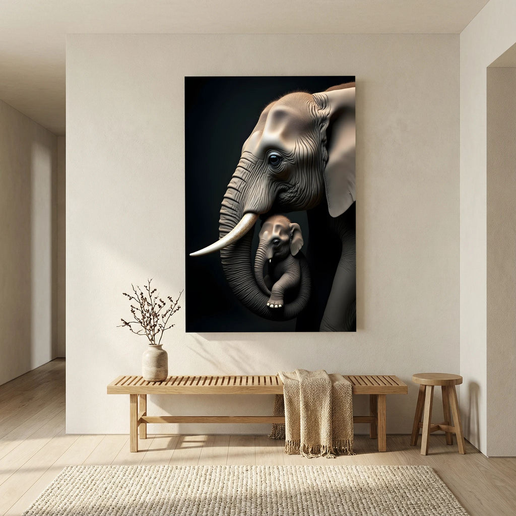 Abstract Elephant Canvas Wall Art, Modern Safari Nursery Print, Warm Toned Statement Decor, Poly-Cotton Framed Wildlife Art, Gift