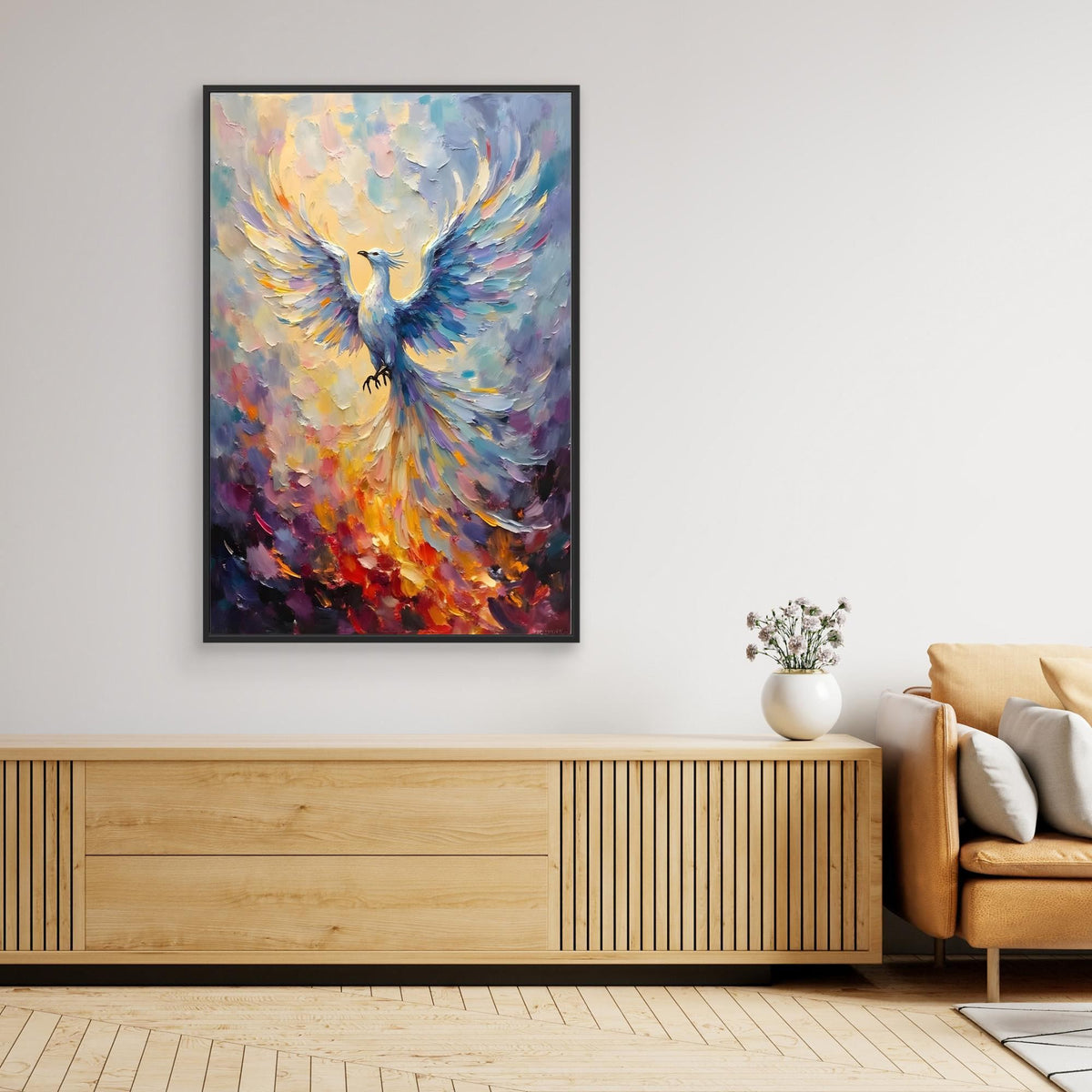 Phoenix In Flight Vibrant Majestic Minimalist Oil Style Decor