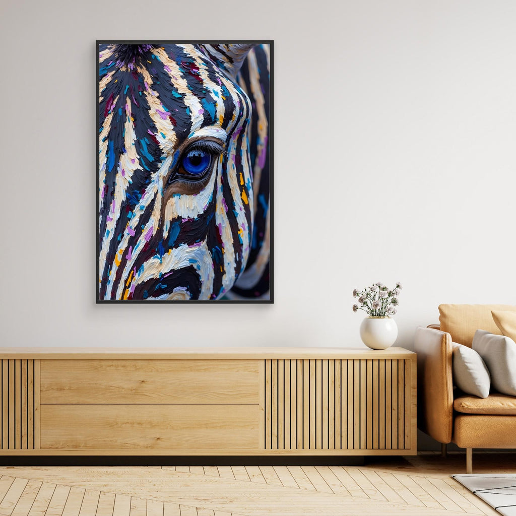 Zebra Monochrome A Hint Of Colour Minimalist Oil Style Canvas 