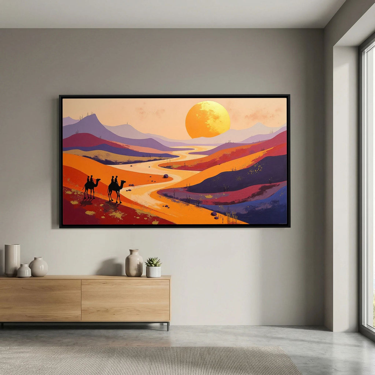 Camel Duo In The Desert Sands Abstract Wall Canvas