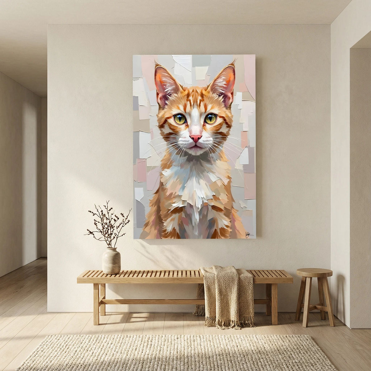 Cute Kitten Abstract Oil Style Minimalist Canvas Kids Room