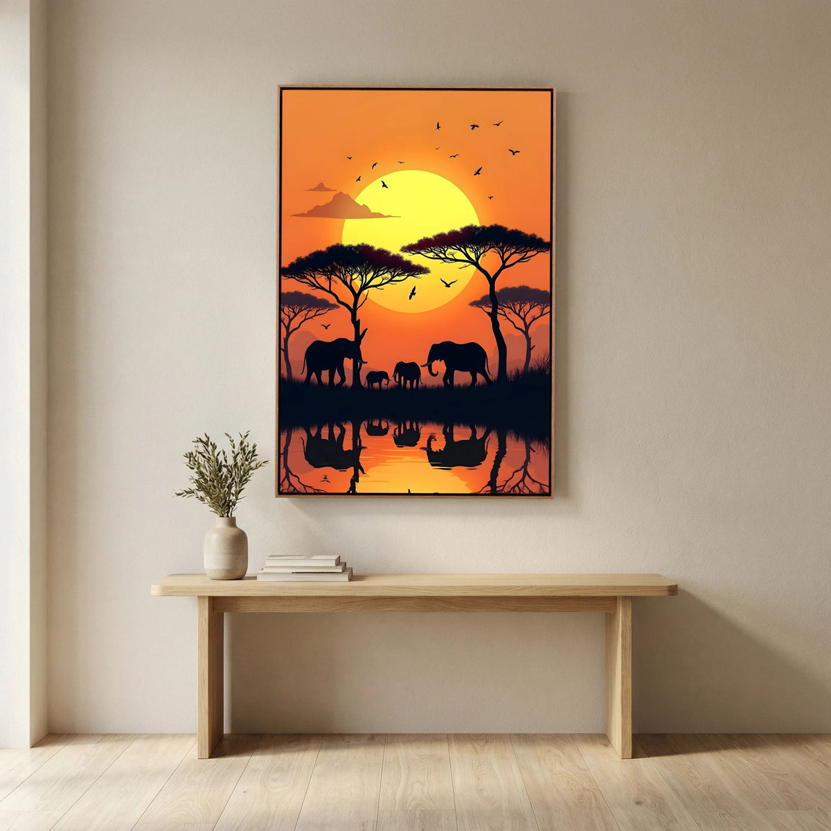 Elephants At Sunset Canvas Wall art