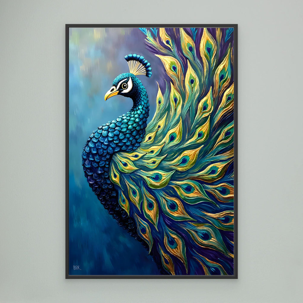 Art Deco Abstract Peacock Electric Blue Wall Canvas 